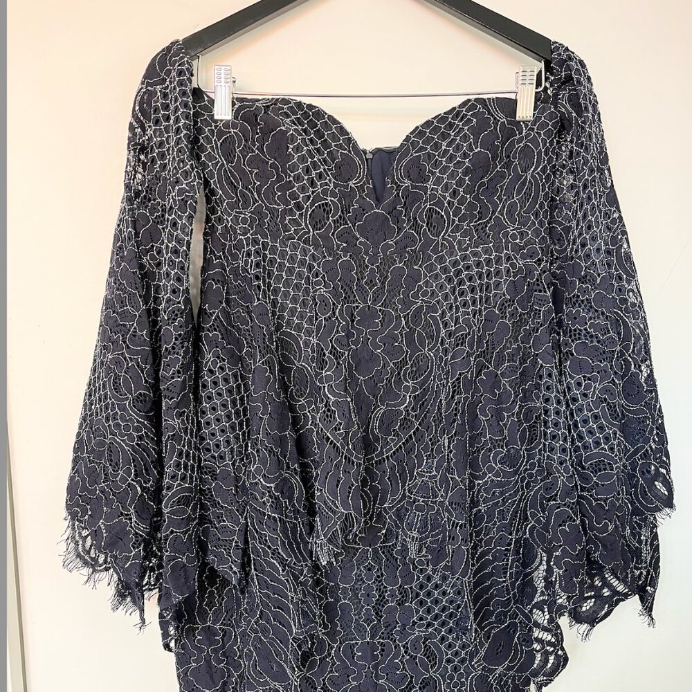 Shona Joy Eyelash Lace Off-The-Shoulder Handkerchief Dress